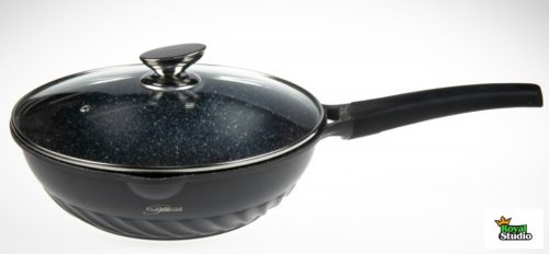 Wok márvány bevonat üveg fedővel 28cm PL-DAW28